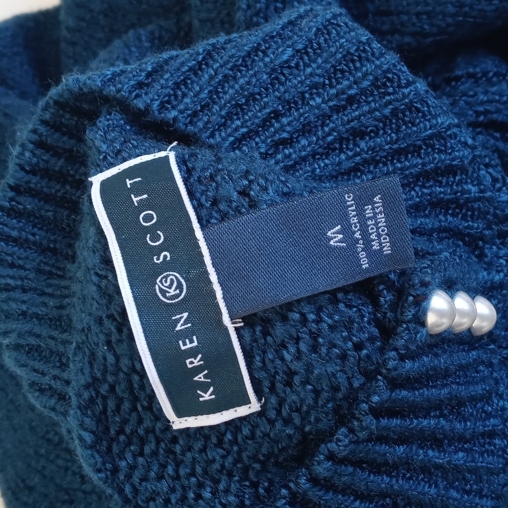Set Of 2 Karen Scott Long Sleeve Knit Sweaters 1x Teal Blue M & 1x Grey Sweater - Picture 4 of 13